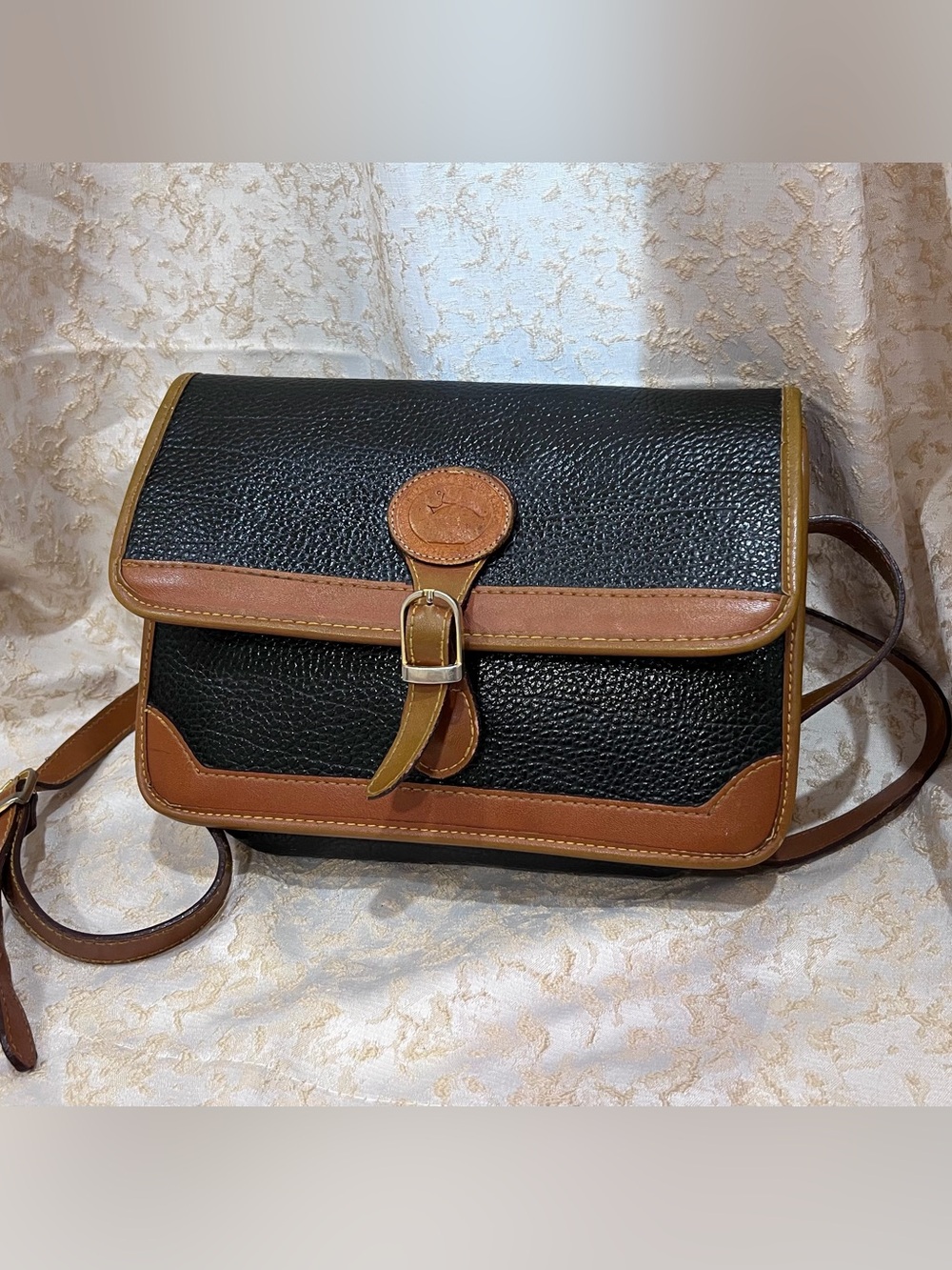 Dooney & Bourke Black and Brown Pebbled Leather Crossbody Bag